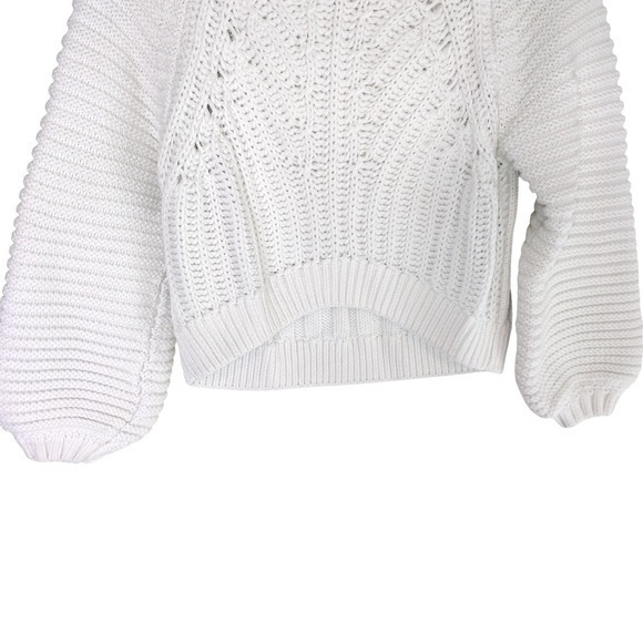 ChicWish Womens Sweater Sz S White Cable Knit Balloon Sleeve Cropped Cozy Casual - Picture 4 of 13